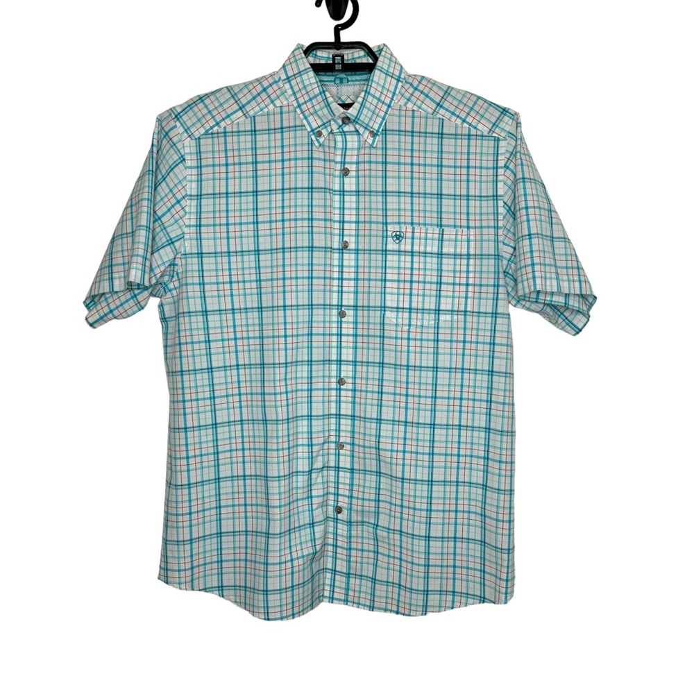 ARIAT Pro Series Mens Plaid Short Sleeve Button Down Shirt Size Large Western